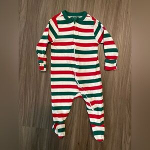 Old Navy Red and Green Footies One Piece with Striped Pattern size 3-6 months